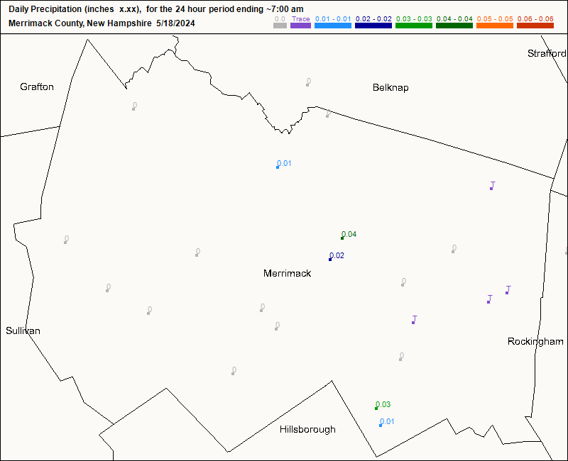 CoCoRaHS Merrimack county map for today