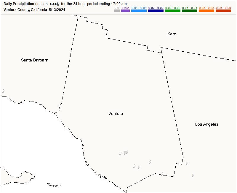 CoCoRaHS Ventura County map for today
