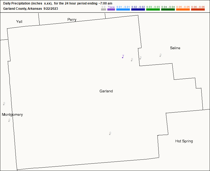 CoCoRaHS Garland County map for today
