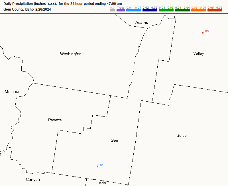 CoCoRaHS Gem county map for today