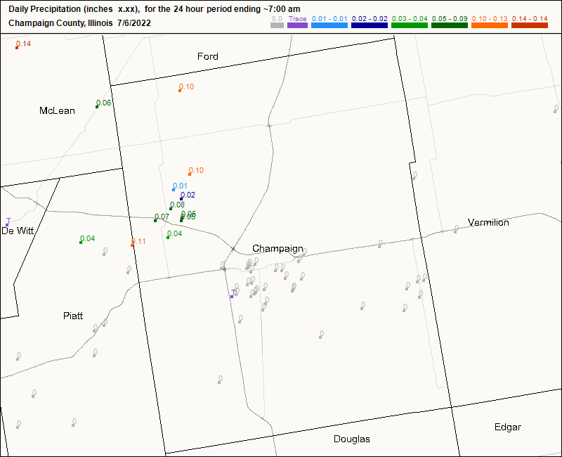 CoCoRaHS Champaign County map for today