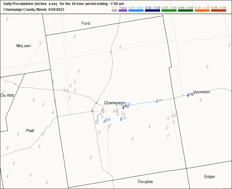 CoCoRaHS Champaign County map for today