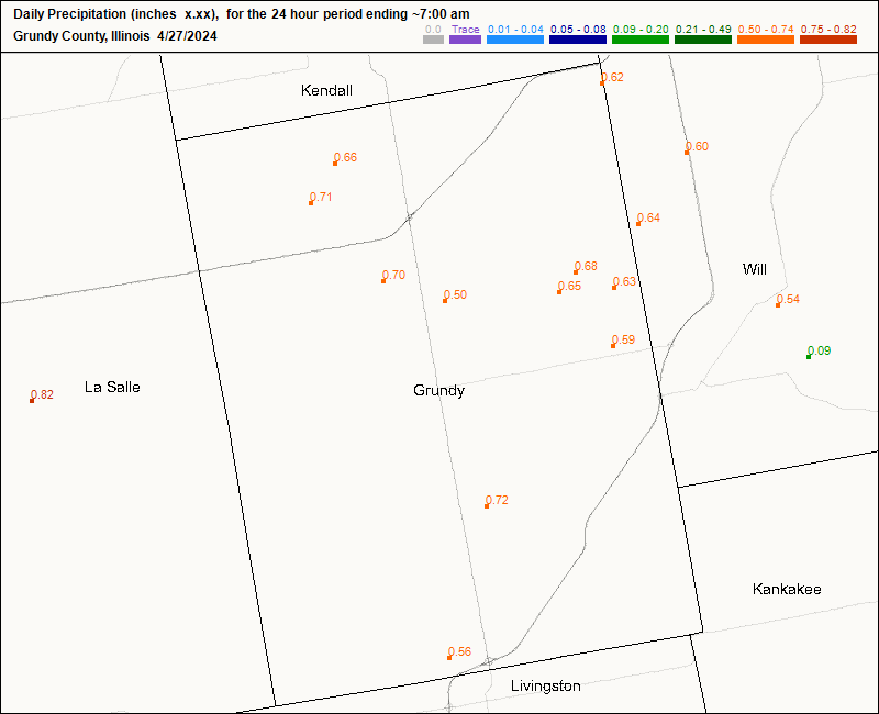 CoCoRaHS Grundy county map for today