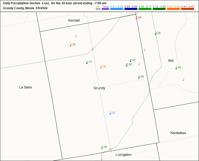 CoCoRaHS Grundy county map for today