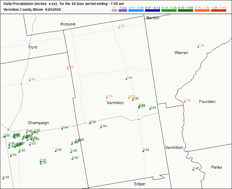 CoCoRaHS Vermilion county map for today