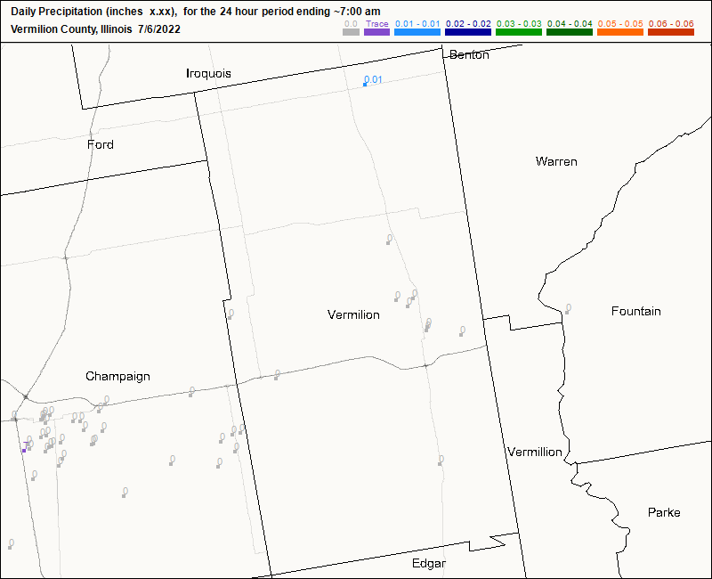 CoCoRaHS Vermilion county map for today