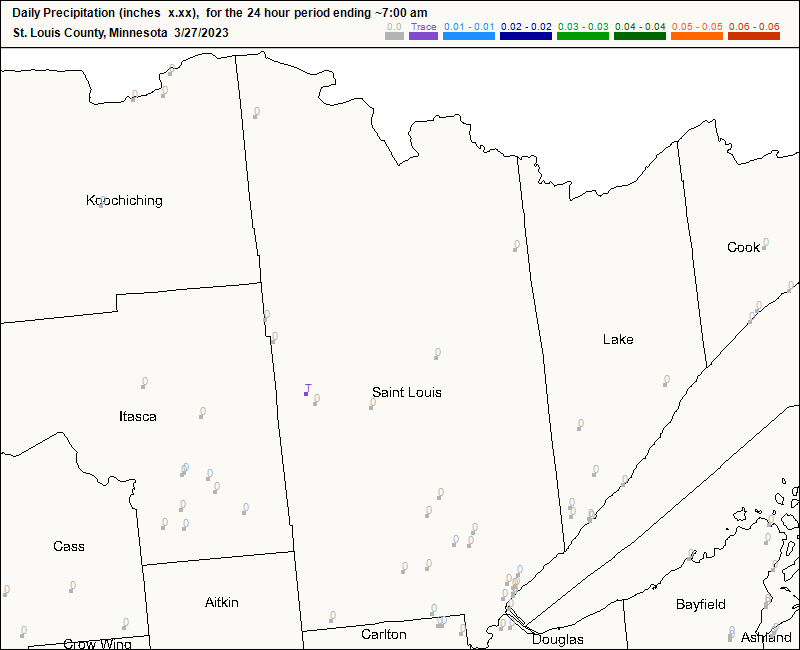 CoCoRaHS St. Louis county map for today
