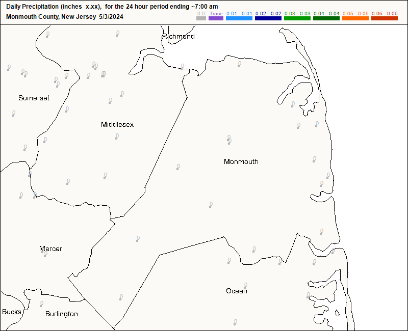 CoCoRaHS Monmouth County map for today