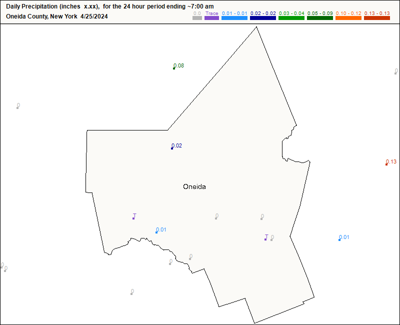 CoCoRaHS Oneida County map for today