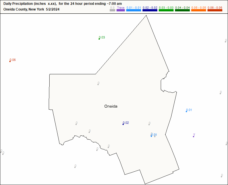 CoCoRaHS Oneida County map for today