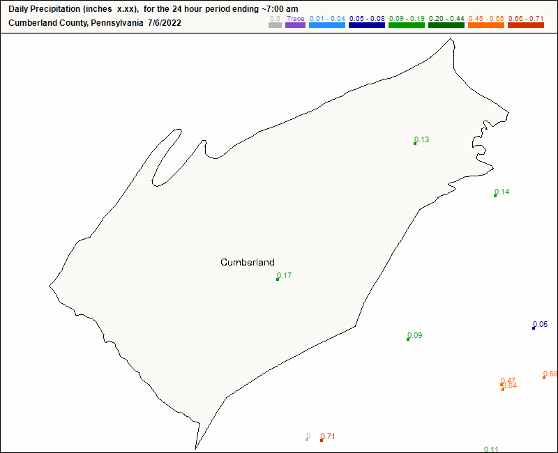 CoCoRaHS Cumberland county map for today