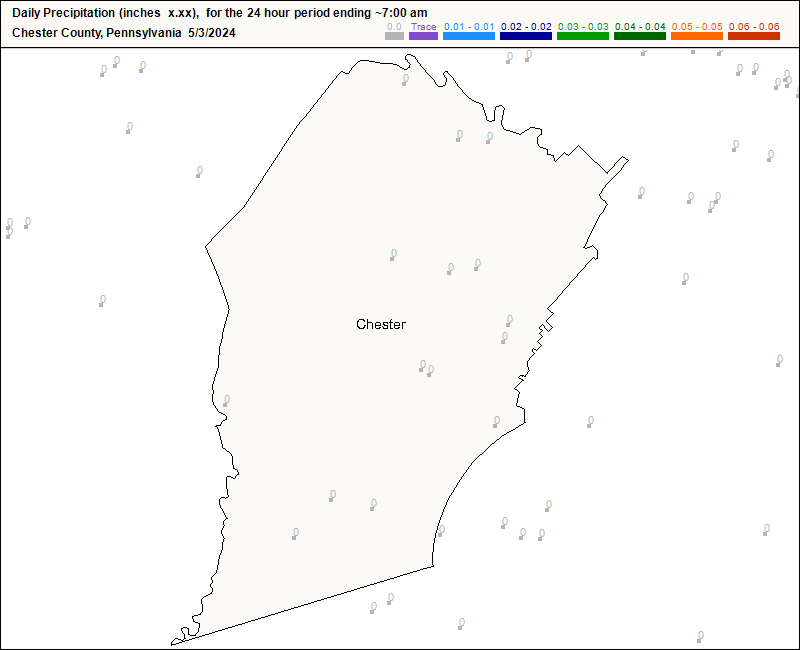 CoCoRaHS Chester county map for today