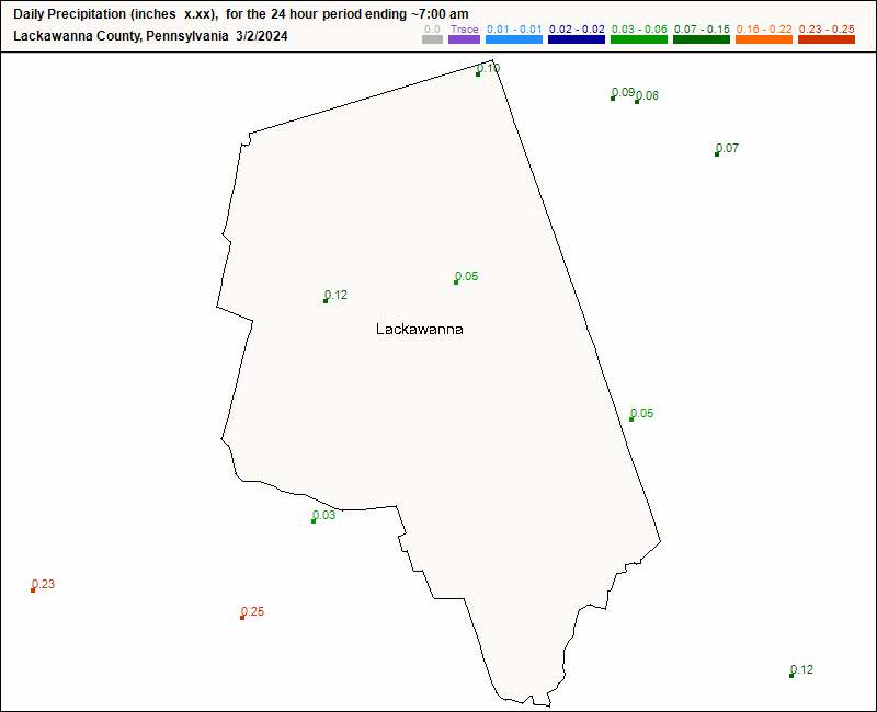 CoCoRaHS Lackawanna county map for today