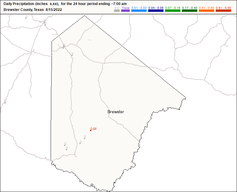 CoCoRaHS Brewster County map for today