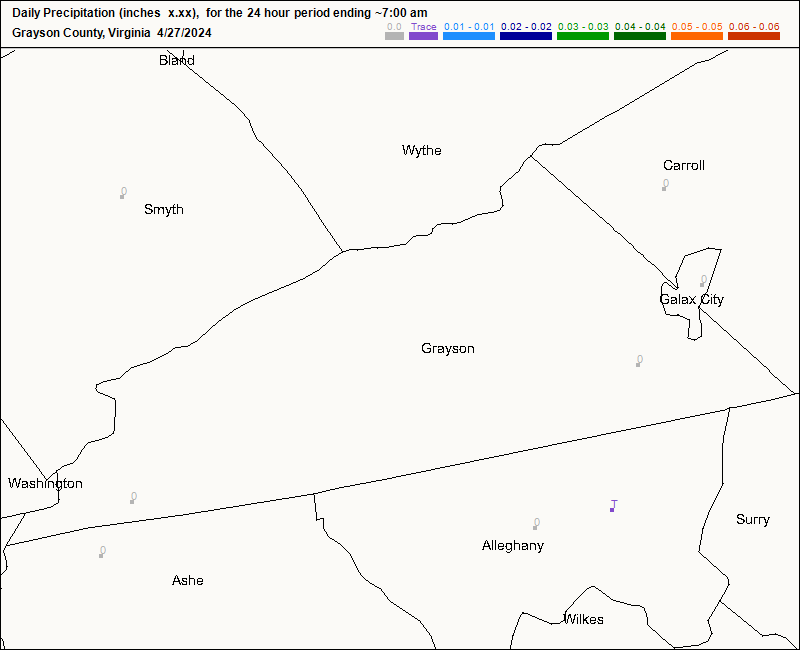 CoCoRaHS Grayson County map for today