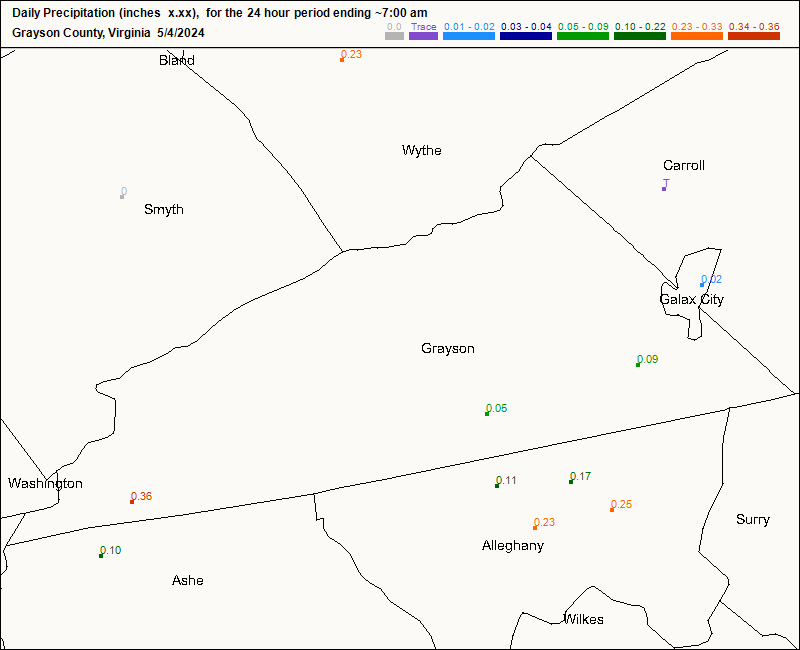CoCoRaHS Grayson County map for today